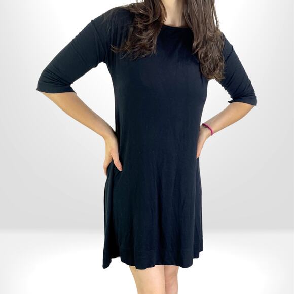 THREE DOTS A-line Knee Length Classic Black Dress - Picture 4 of 9